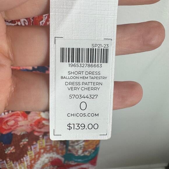Chico's Dress Women 4 NWT Very Cherry Balloon Hem Tapestry Floral Pocket Modest - Picture 6 of 8